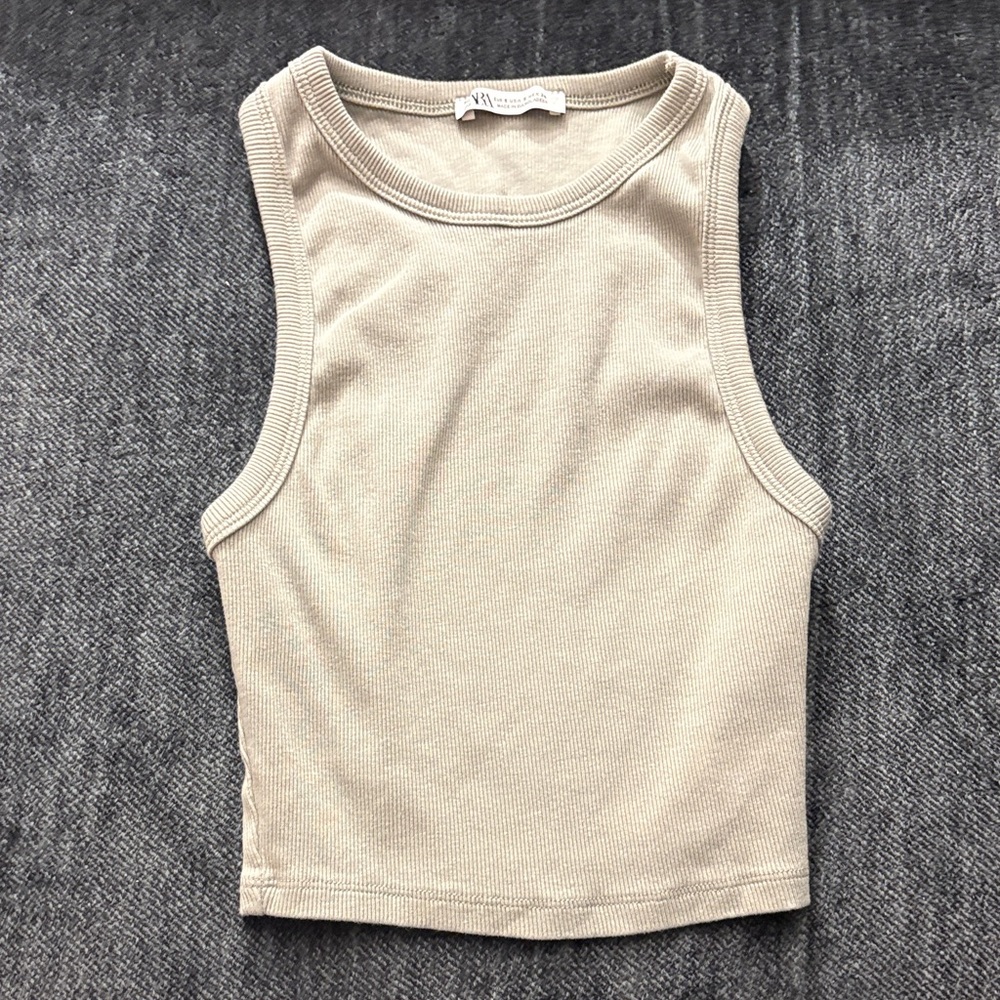 ZARA Light green Ribbed Tank Top